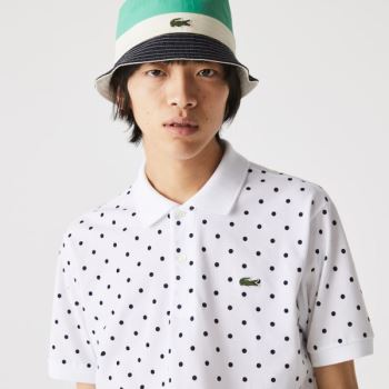 Lacoste Classic Fit Polka Dot Cotton Piqué Polo - Polo Pánské Bílé / Tmavě Blankyt Blankyt | CZ-phtE